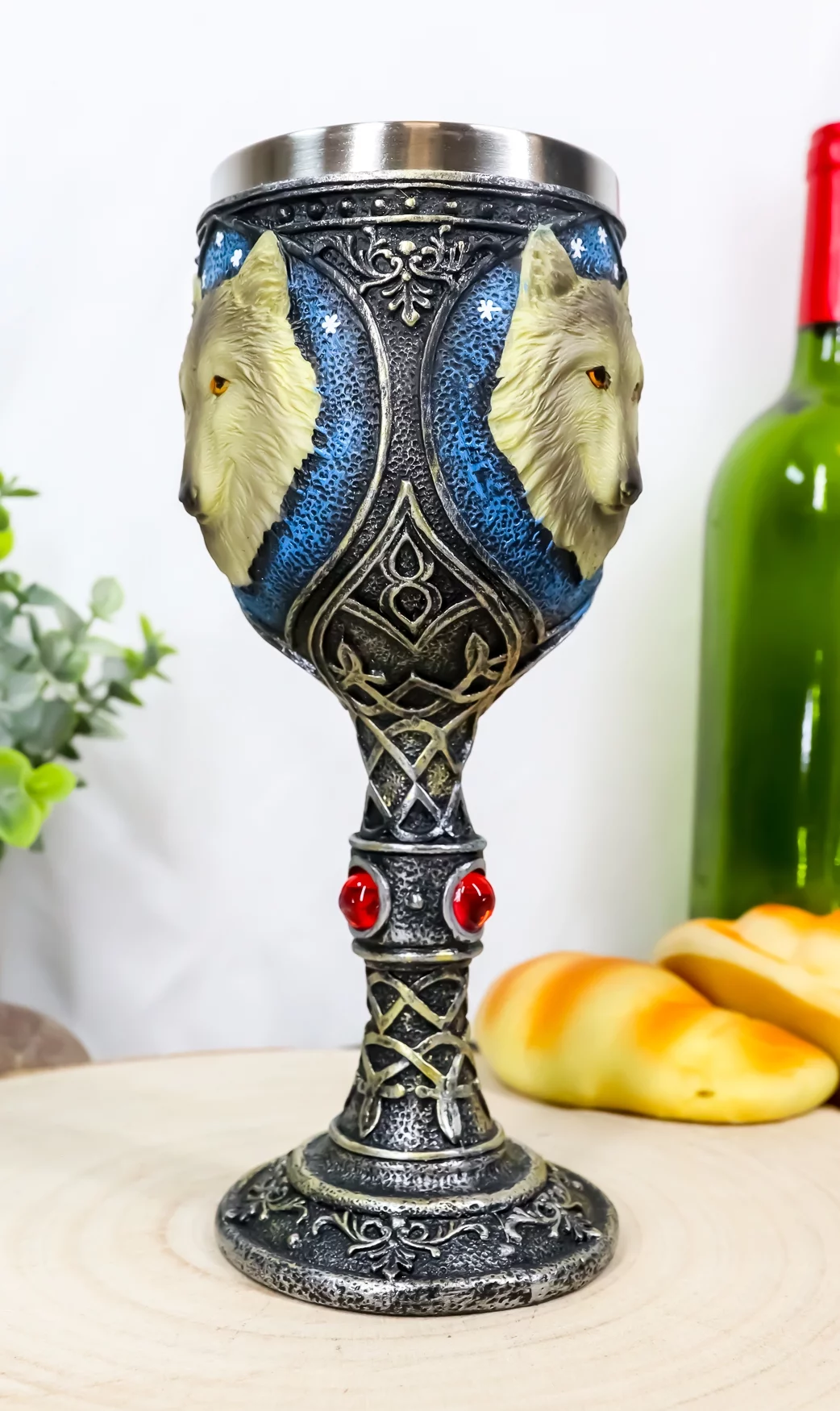 Ebros Alpha Gray Wolf Celtic Tribal Tattoo Red Crystal Wine Chalice Goblet Cup