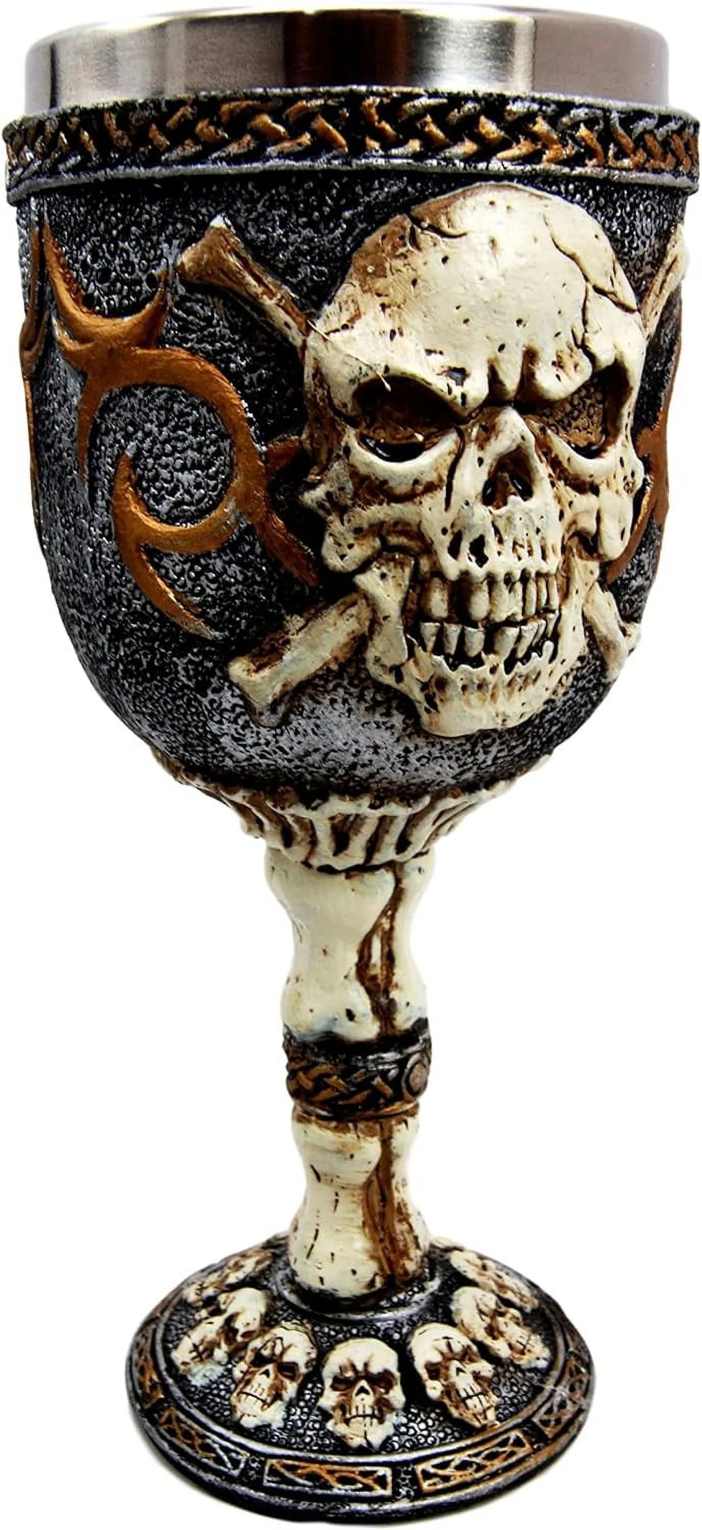 Ebros Skeleton Cross Bones Cracked Ossuary Graveyard Wine Goblet Chalice Figurine 6 Ounces