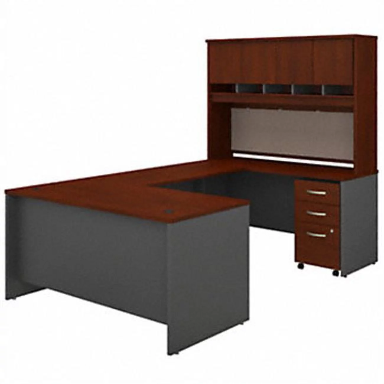 60 in. Series C U Shaped Desk with Hutch & Mobile File Cabinet, Hansen Cherry