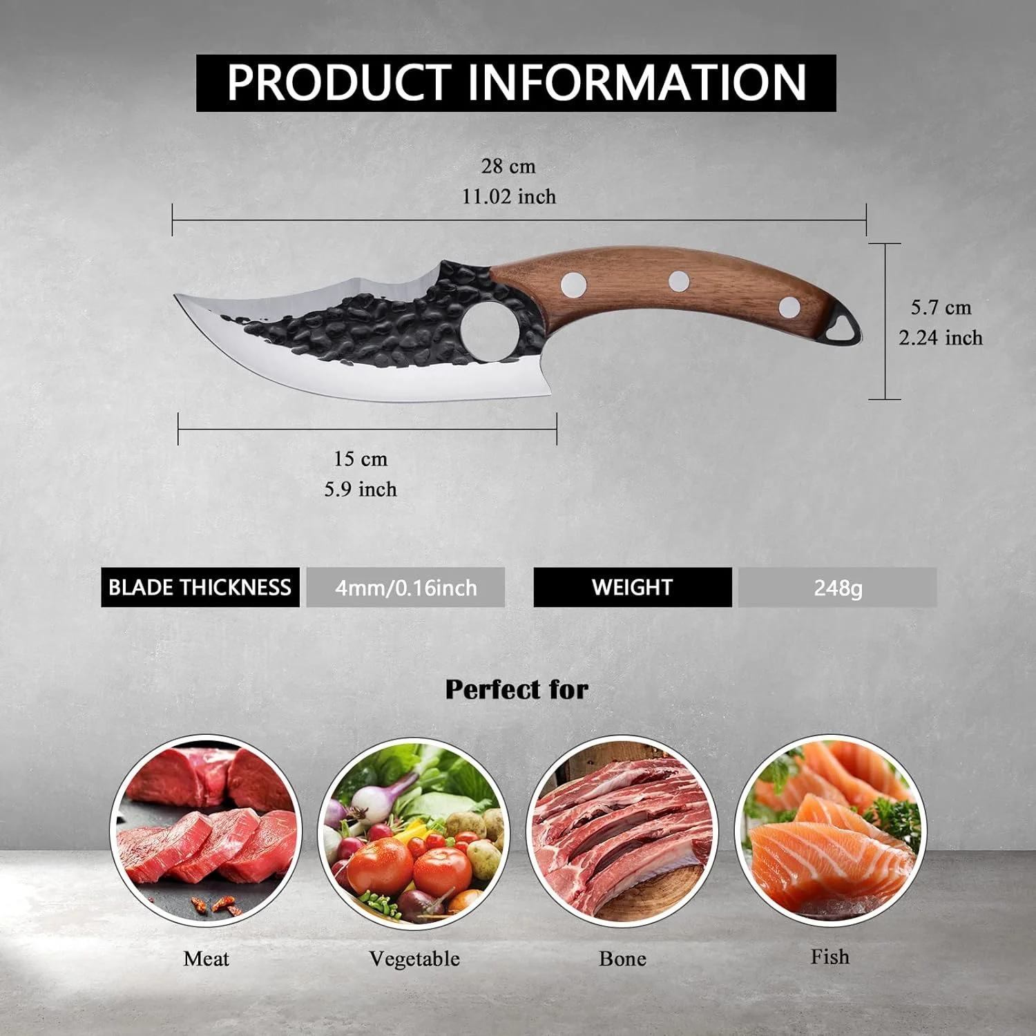 Sharp 6" Viking Knife for Meat Cutting Meat Cleaver Boning Knife, Kegani High Carbon Steel Fillet Knife