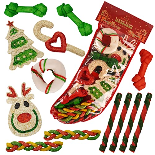MON2SUN Holiday Christmas Dog Rawhide Treats Stocking for Small to Medium Dogs (13 Count)