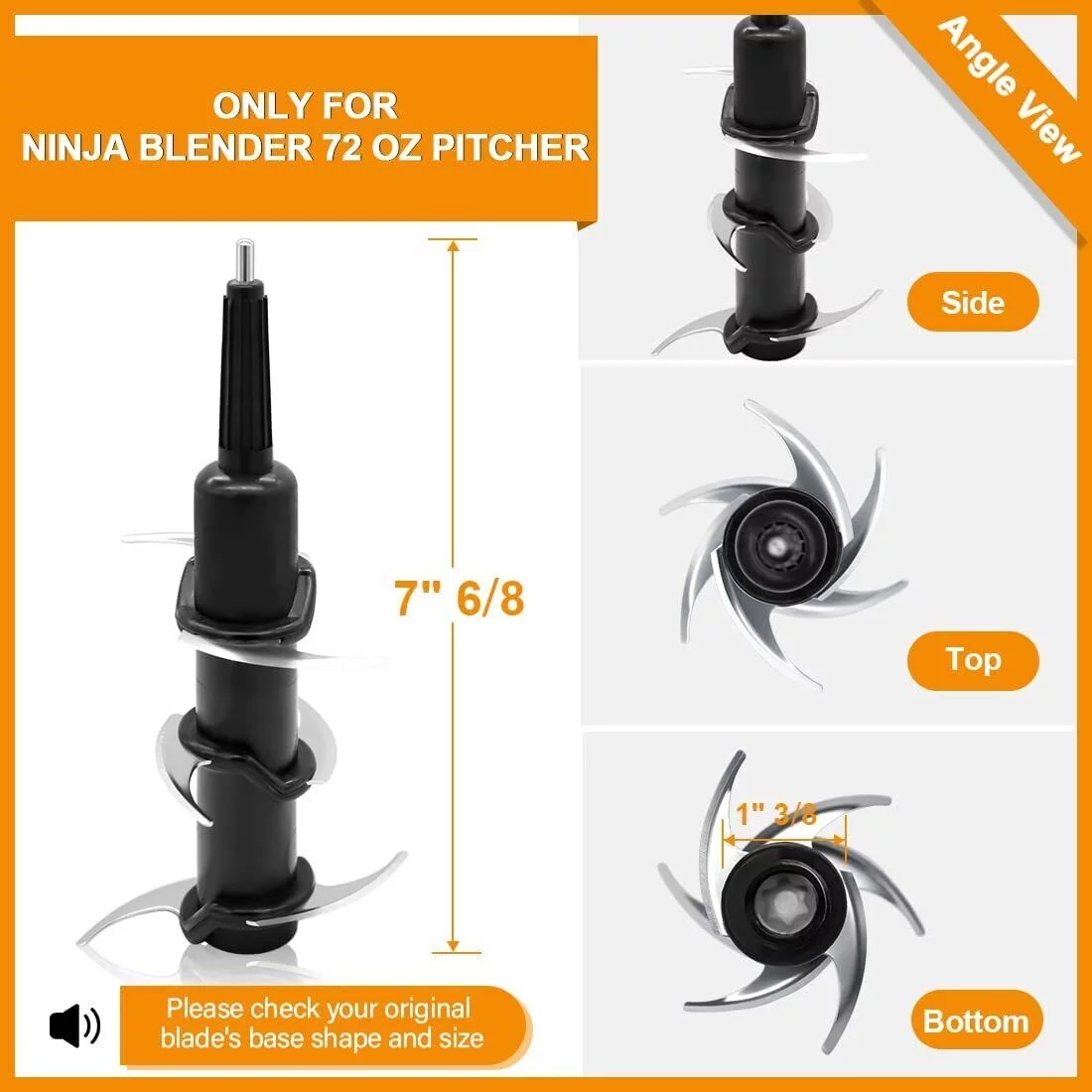 Blender 6-Blade Replacement Compatible with Ninja 72 oz Pitcher