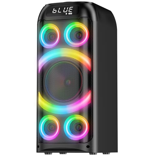 Bluetooth Speaker, 160W Peak Powerful Loud Stereo Sound Deep Bass Wireless Boombox Portable Large Party Speakers with Subwoofer TWS Pairing Dynamic LED Light for Outdoor Camping Backyard Events