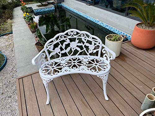 C/G Patio Balcony Bench Double Seat, Anti-Rust Cast Aluminum Patio Garden Bench for Park Yard Outdoor Furniture Copper