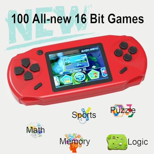 16 Bit Handheld Games for Kids Adults 3.0'' Large Screen Preloaded 100 HD Classic Retro Video Games USB Rechargeable Seniors Electronic Game Player Birthday Xmas Present (Yellow)