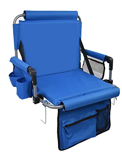 Stadium Seat with Back Support, Bleach Seat with Backrest and Cushion, Stadium Chair with Cup Holders, Mesh Bag and Hidden Hook for Basketball and Soccer Bench