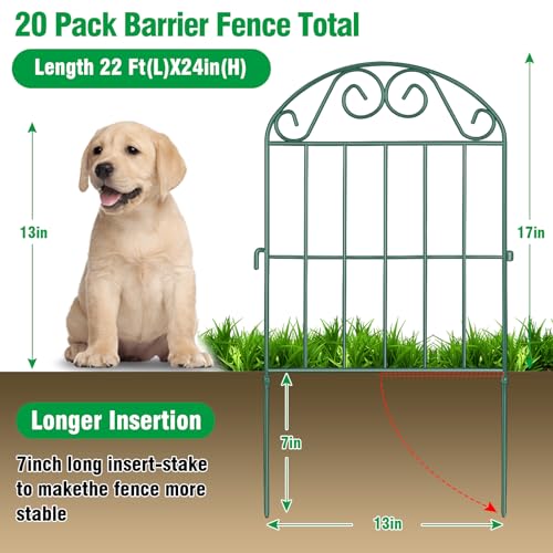 ADAVIN 20 Panels Collapsible Garden Fence Animal Barrier,22 Ft(L) x 24 in(H) Rustproof Metal Wire Panel Border for Dogs Rabbits, Arched Flower Edging for Landscape Patio Yard Outdoor Decor, Green