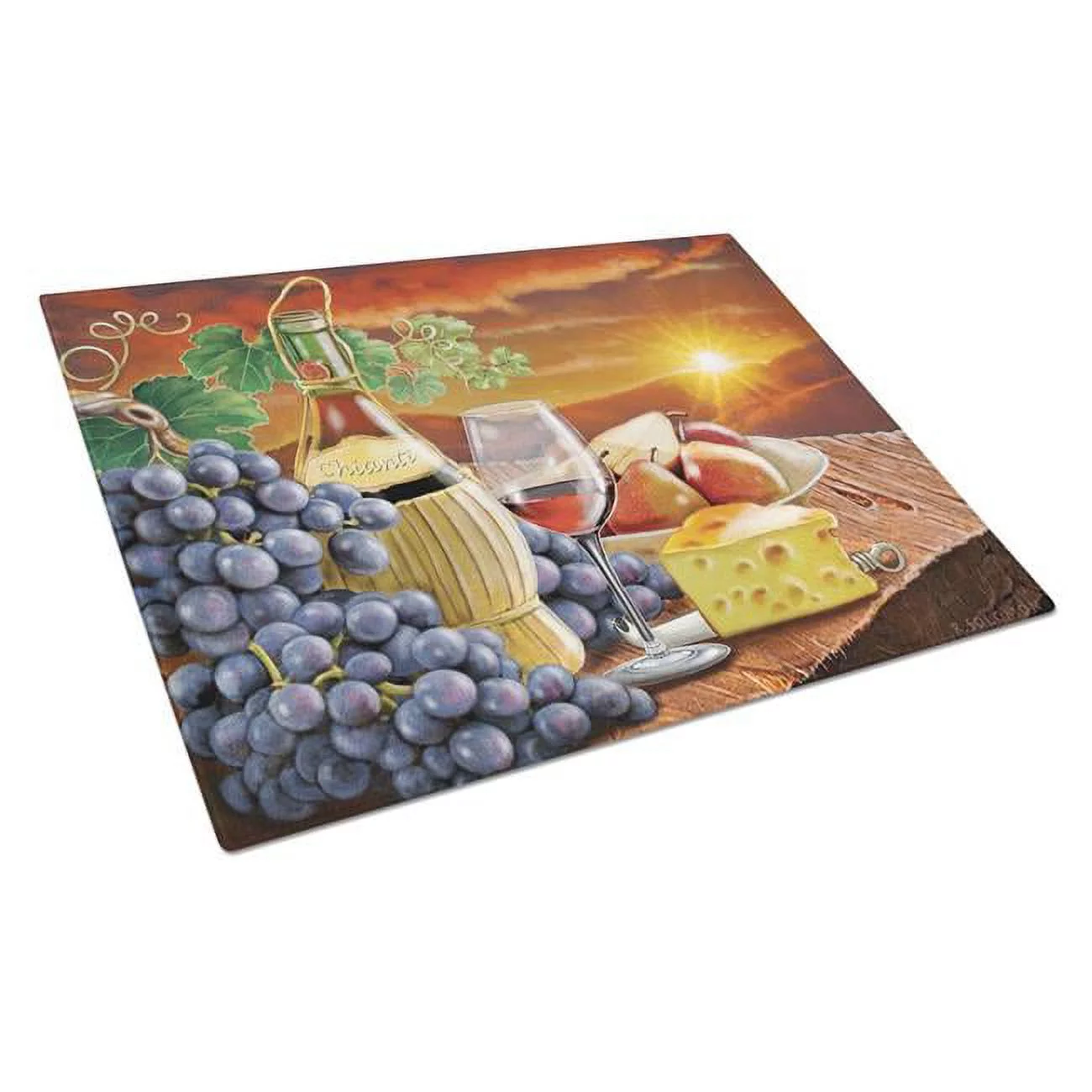 Chianti, Pears, Wine & Cheese Glass Cutting Board - Large