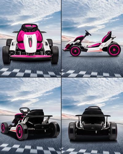 24V Go Kart for Kids 6-12 Year Old,Child Electric Drift Go-Kart with Music Mode,Electric Drifting Go Cart with Powerful Motor for 6+ Years Kid,2 Speed Available,Max Load 110lbs (Red-1)