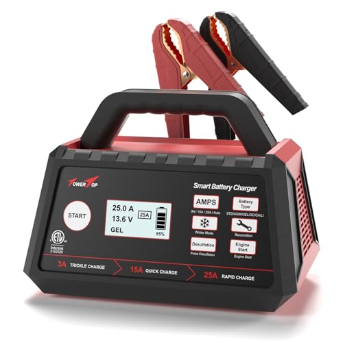 TowerTop 3/15/25 Amp Car Battery Charger, 12V Fully Automatic Smart Battery Maintainer with Engine Start, Auto Desulfator, Battery Repair, for All Lead-Acid and LiFePO4 Batteries
