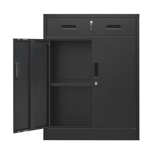 Metal Storage Cabinet, Locking Cabinet with Adjustable Shelf and 2 Drawers, Metal Cabinets for Office, Home, Garage 36