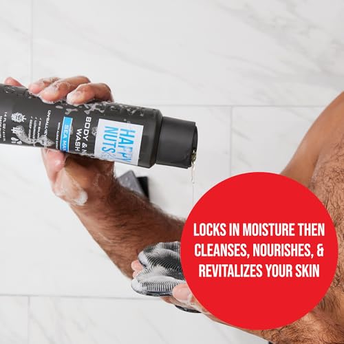 HAPPY NUTS Big Wood Body and Nut Wash - Moisturizing Men's Shower Gel, Bodywash with Deep Cleanse for Sensitive Skin - Men's Body Soap