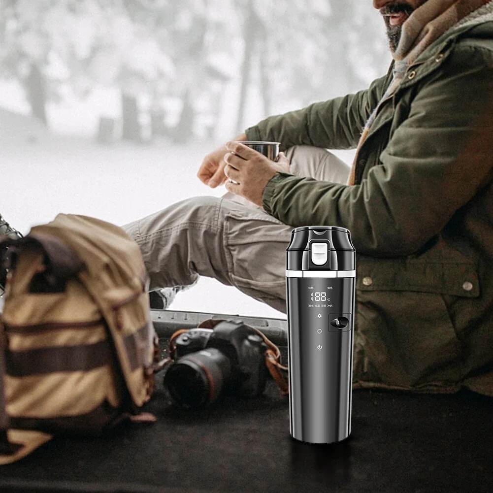 For Car Heating Cup Digital LCD Display  Kettle Stainless Steel Car Heated Smart Mug 500ML Coffee Milk Heated Kettle