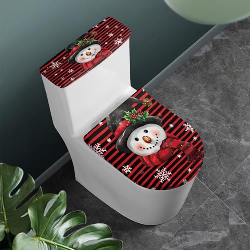 Christmas Snowman Toilet Lid Tank Cover Set for Bathroom Decor Christmas Decorations for Home Cardinal Bird Toilet Seat Lid Cover Elongated Elastic Bottom Soft Easy to Clean