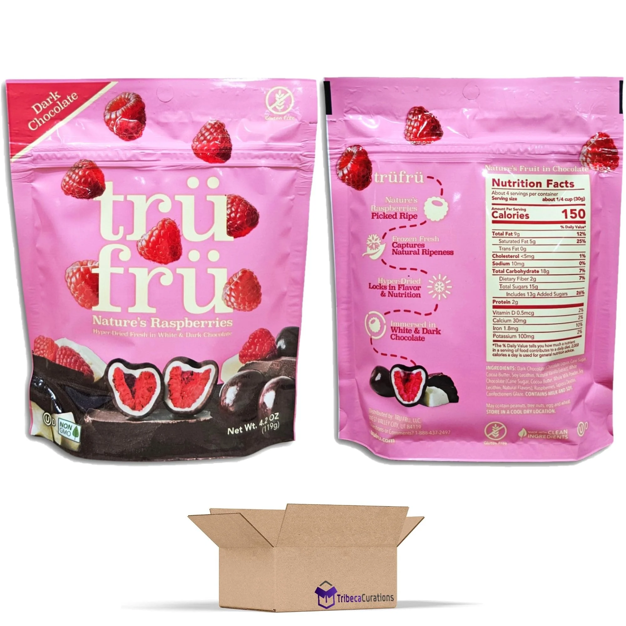 White & Dark Chocolate Covered Hyper-Dried Fresh Raspberries Value Pack | Bundled by Tribeca Curations | 4.2 Ounce | Pack of 6