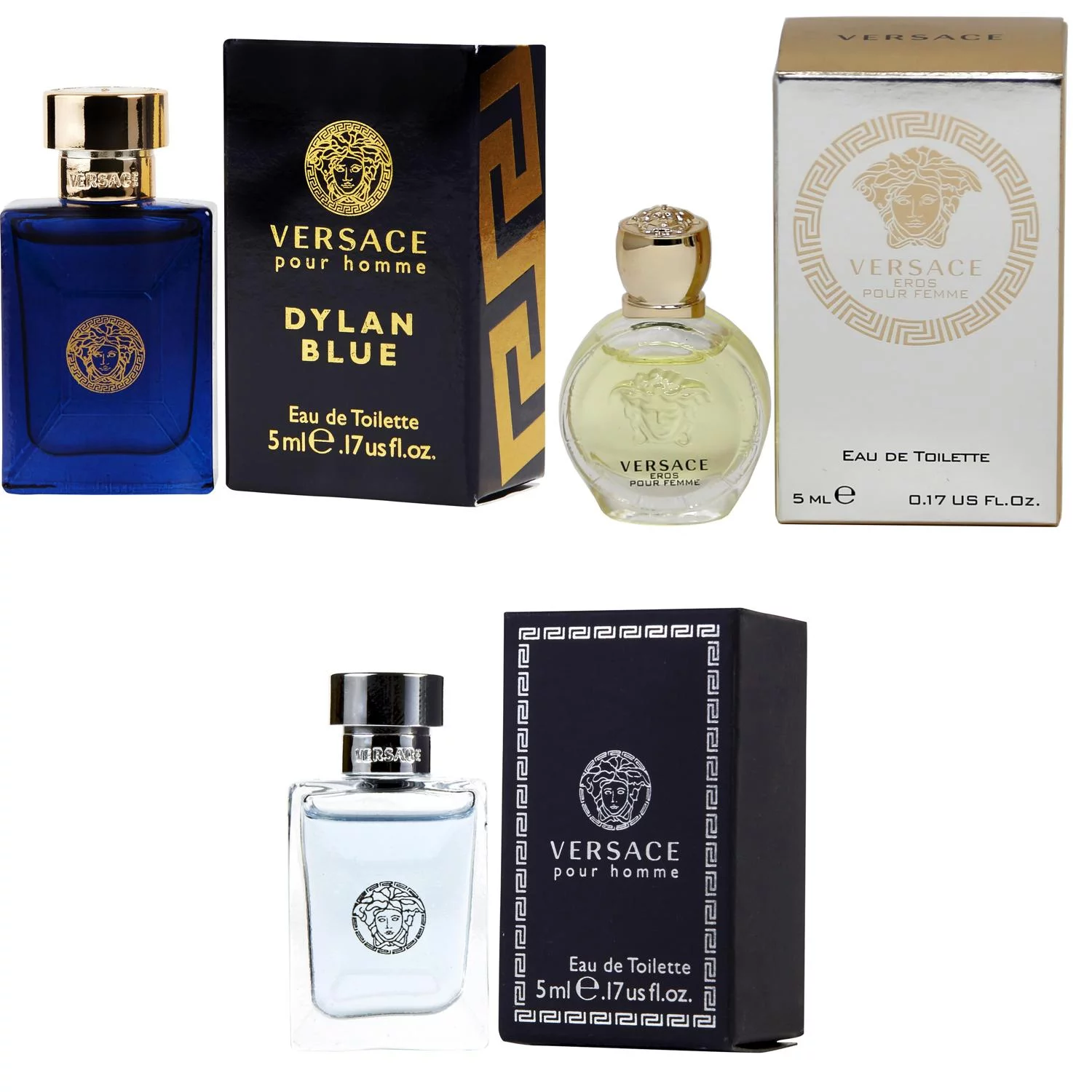 Versace Dylan Blue EDT, Eros Women EDT, Pour Homme EDT - 5ml 3PK Kit