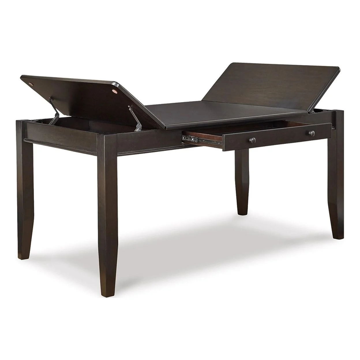 66 Inch Rectangular Lift Top Dining Table, Black Wood Frame, Single Drawer