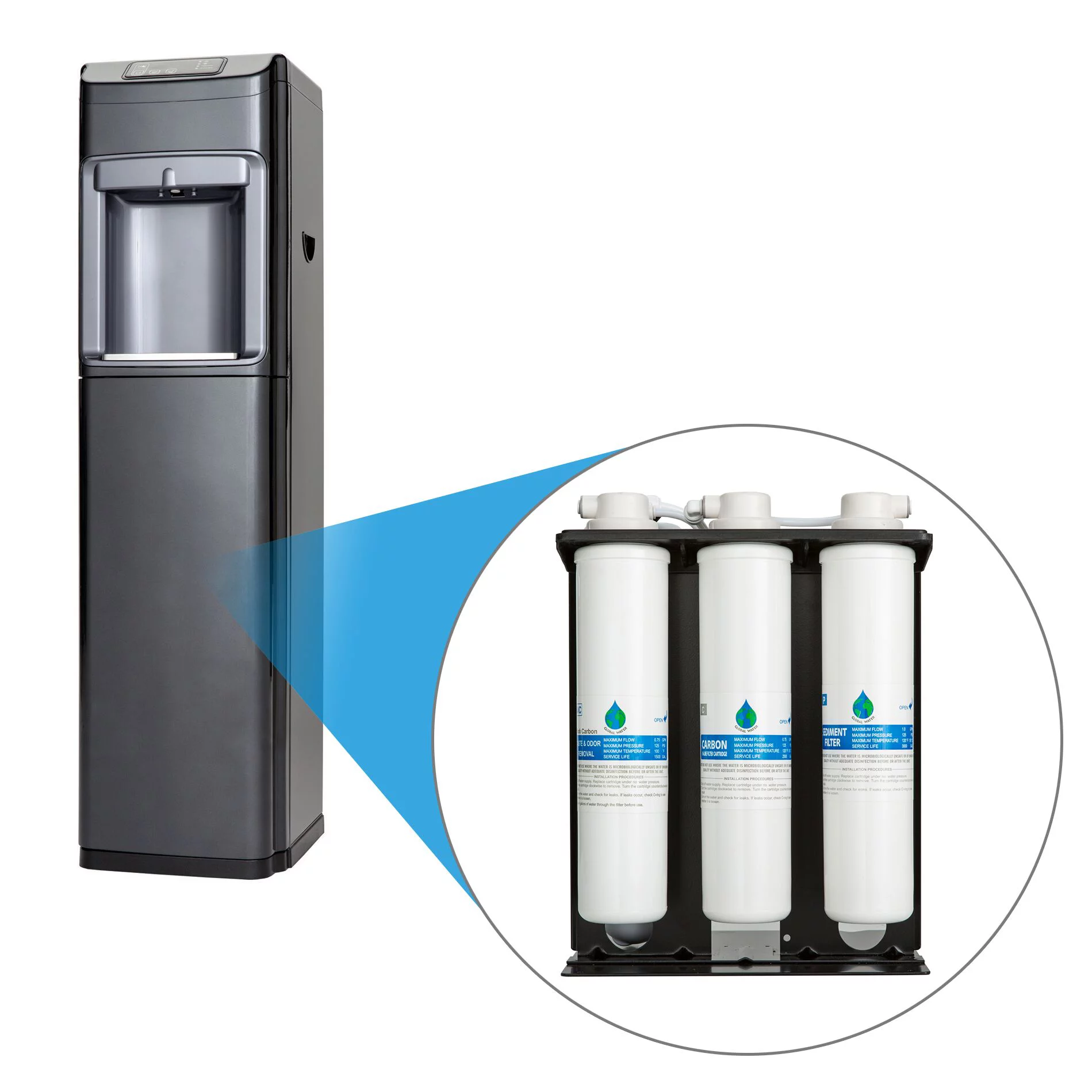 Global Water G5 Series Hot and Cold Bottleless Water Cooler with Filtration