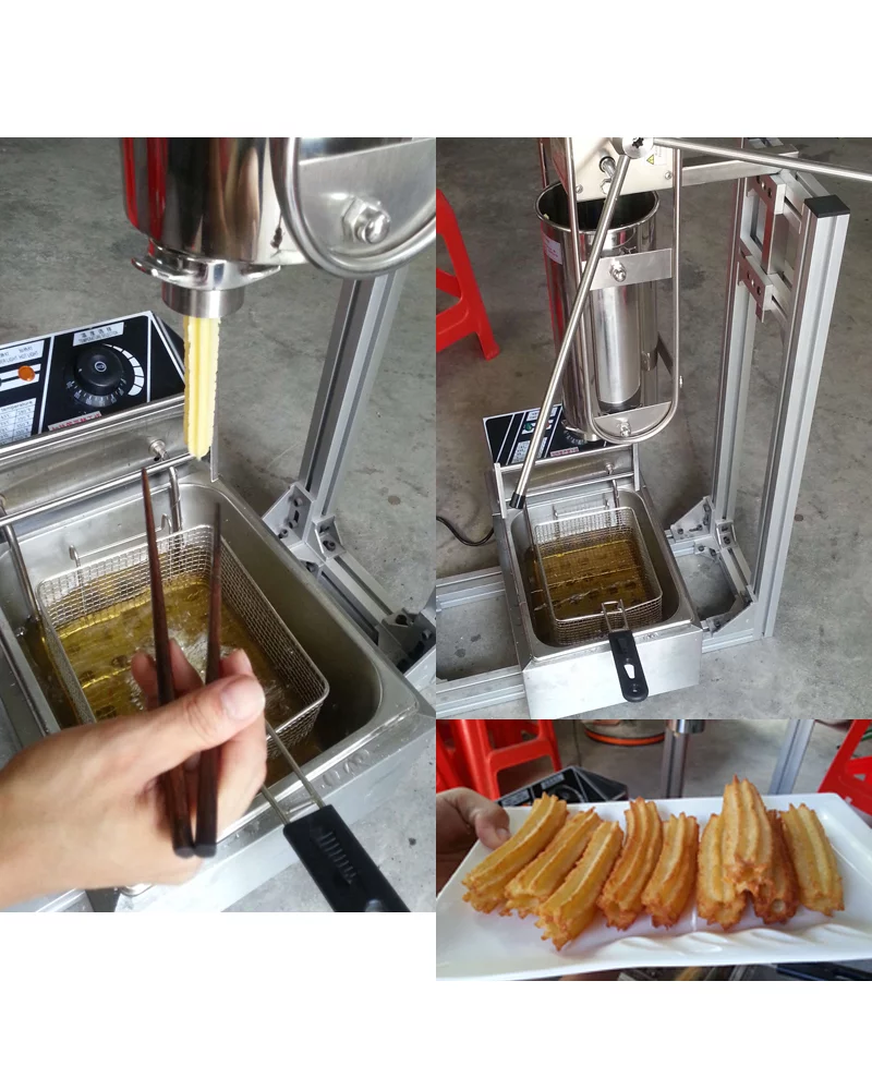 INTSUPERMAI Spanish Churros Making Machine 5L with Electric Deep Fryer 12L 220V