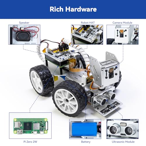 SunFounder PiCar-X AI Video Robot Car Kit for Raspberry Pi 5/4/3B+/3B, ChatGPT-4o Enabled with Video Recognition, Python, Scratch, Camera, Mic, Rechargeable Batterry (RPI NOT Included)