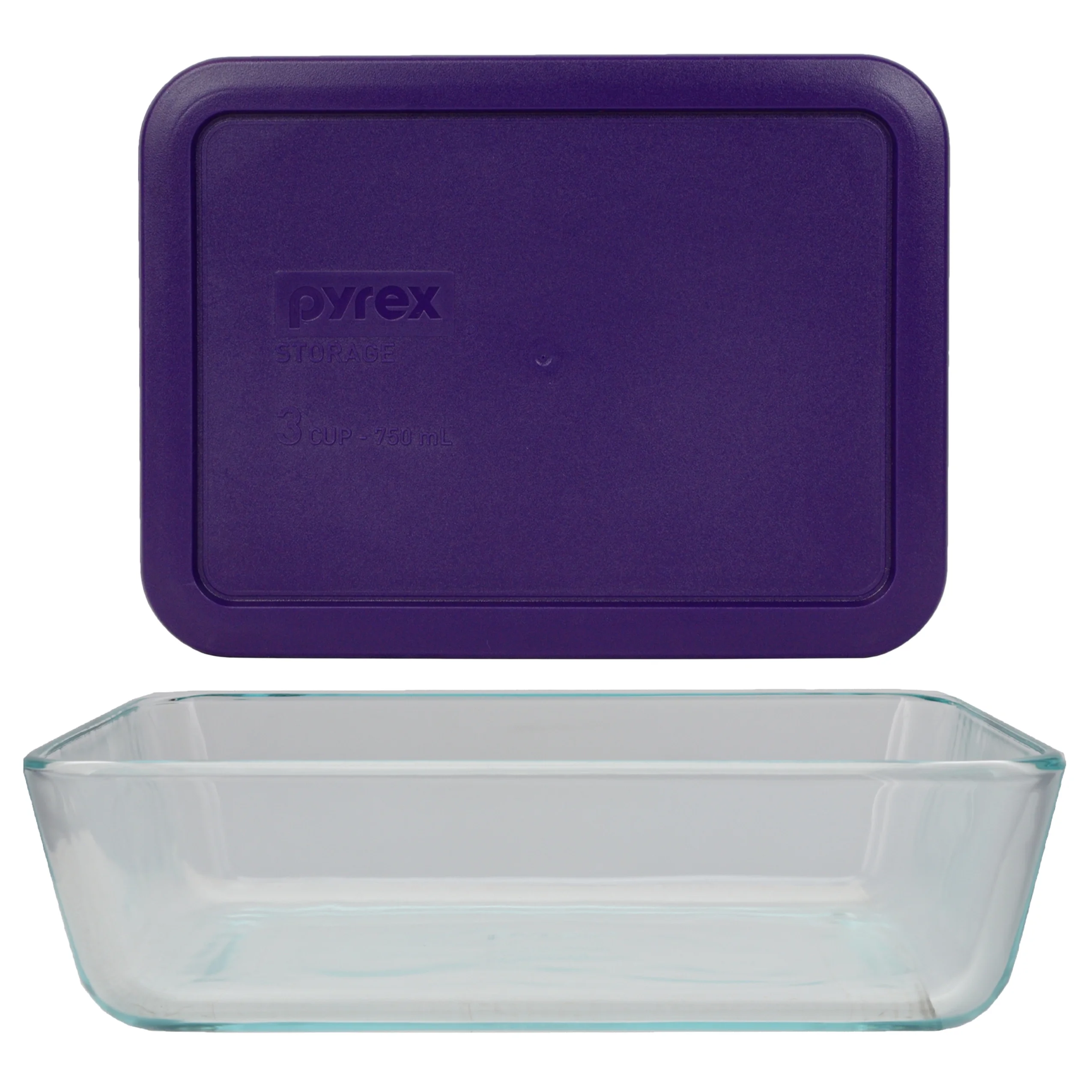 Pyrex (1) 7210 3-Cup Glass Food Storage Dish & (1) 7210-PC Plum Purple Plastic Lid