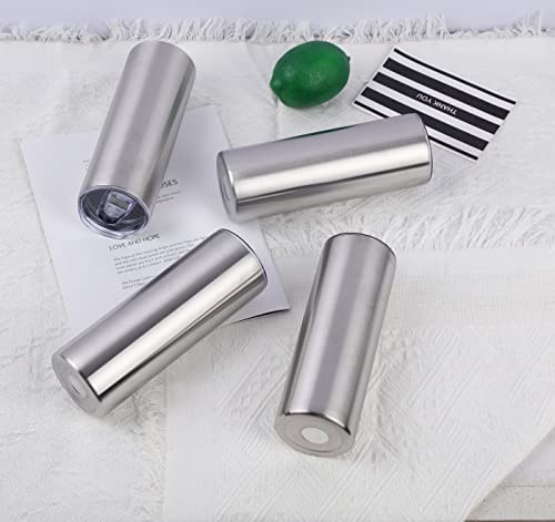 20 Oz Stainless Steel Straight Skinny Tumbler Set (8 Pack), Insulated Slim Thin Travel Cup with Lid, Black