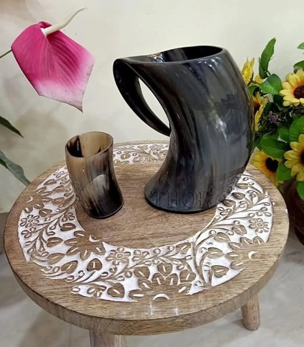 Viking Drinking Horn Mug/Genuine Handcrafted Horn Cup for Mead/Bear/Medieval for Men and Women Stein Mug Rustic Vintage Home Decor Gifts