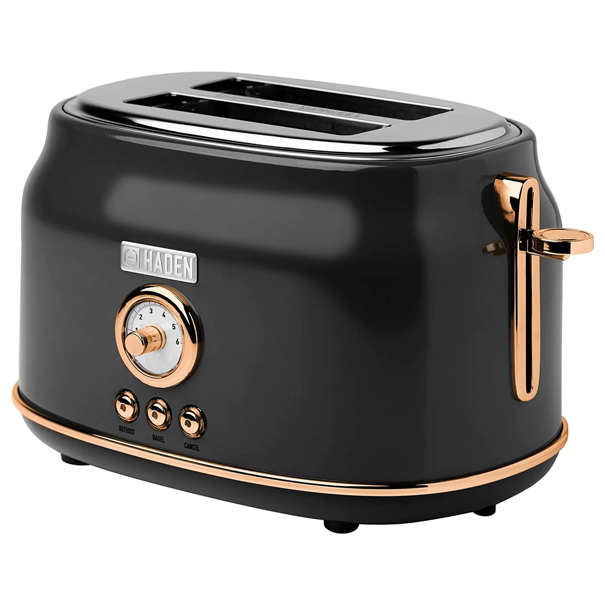 HADEN Dorset 2-Slice Wide Slot Stainless Steel Toaster, Black / Copper
