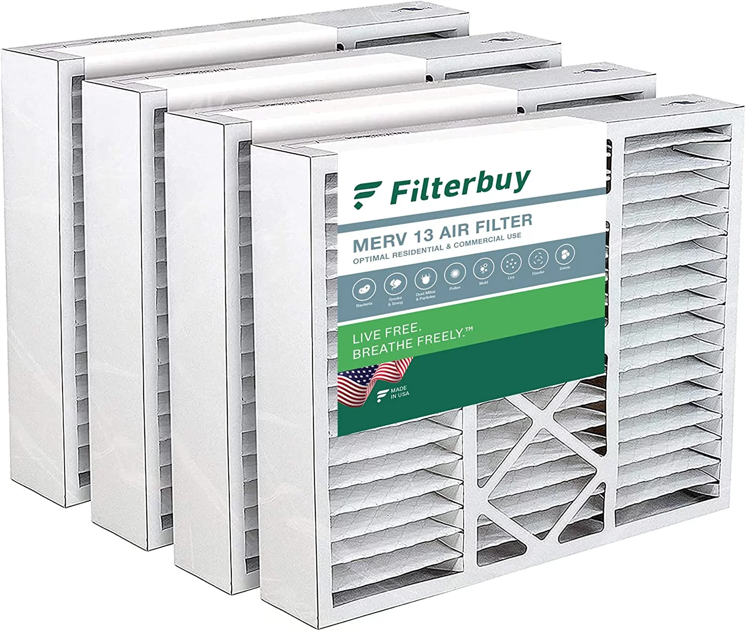 Filterbuy 20x25x5 MERV 13 Pleated HVAC AC Furnace Air Filters for Honeywell FC100A1037, Lennox X6673, Carrier, and More (4-Pack)