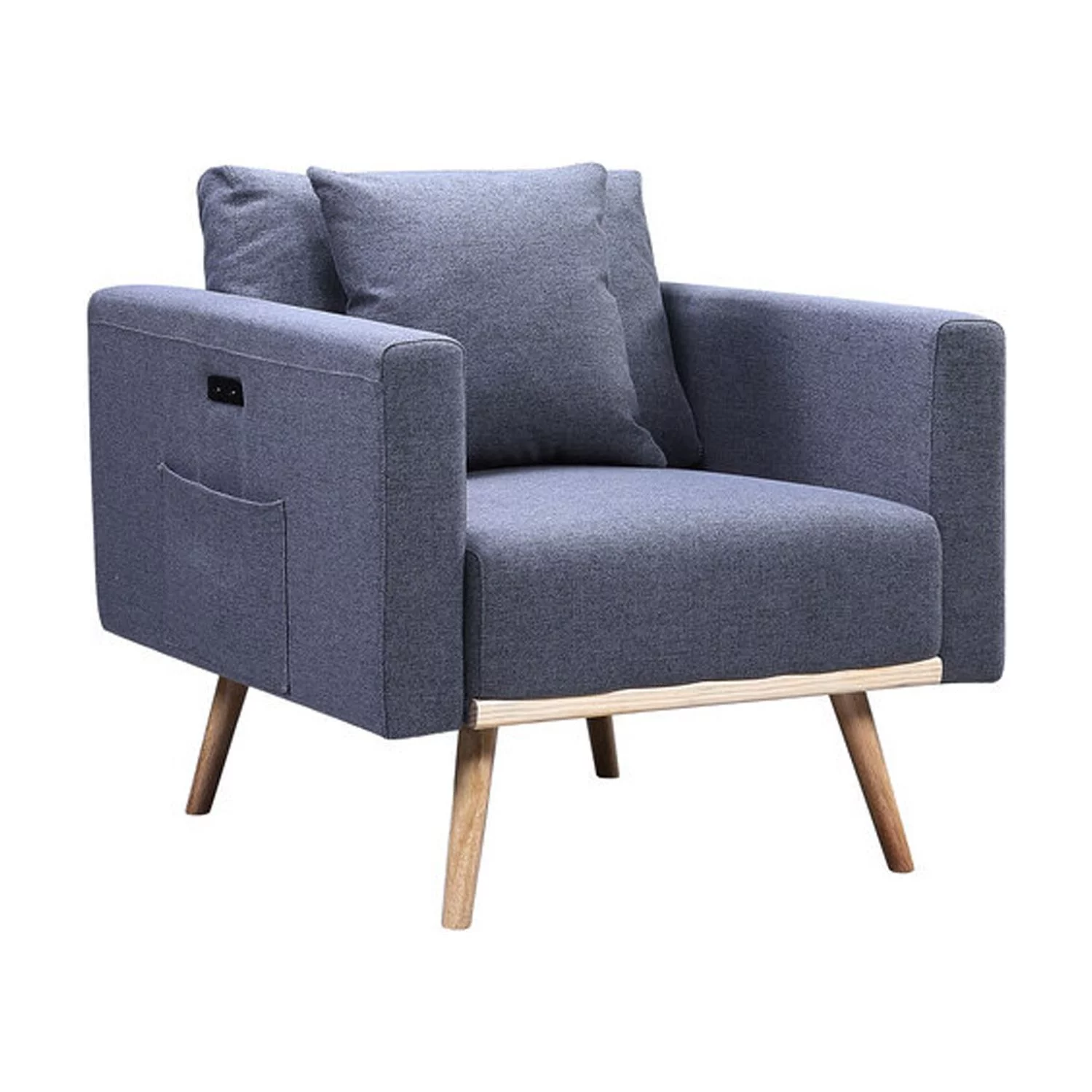 Homestock Coastal Charm Linen Fabric Chair with USB Charging Ports Pockets & Pillows