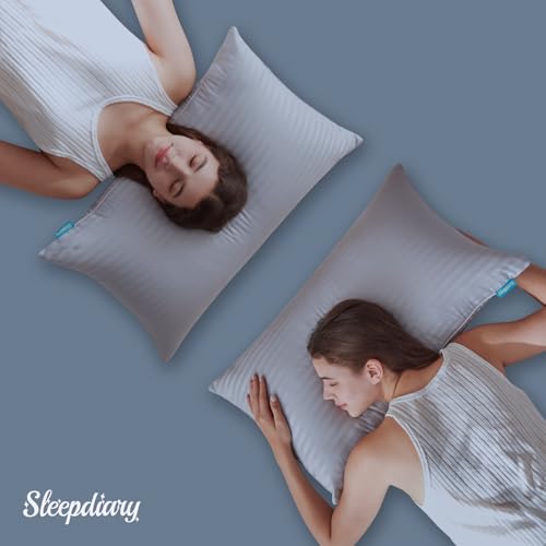 SLEEPDIARY Pillows Queen Size Set of 2,Hotel-Quality Bed Pillows with Zipper for Adjustable Loft, Machine Washable, Down Alternative Filling for Back, Side & Stomach Sleepers,Gray