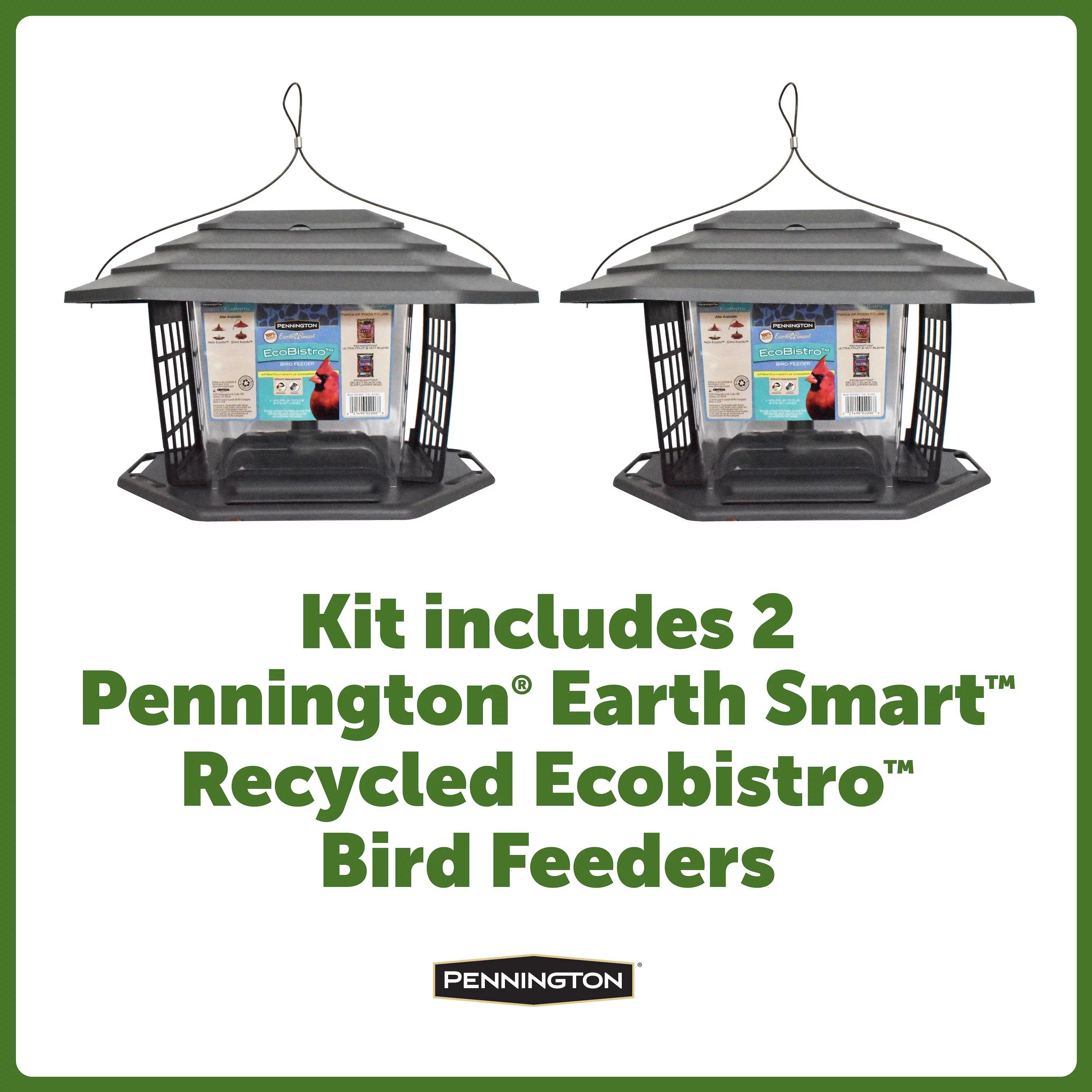 Pennington Earth Smart, Gray Recycled Resin EcoBistro Wild Bird Hopper Feeder 5 lb. Capacity, 2 Pack