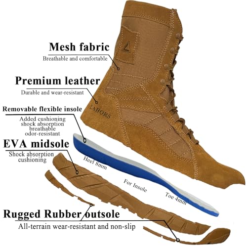 Lightweight Man Tactical Military Boots Combat Boots Anti-Collision Side Zipper Training Lace Up Outdoor Hiking Breathable Shoe