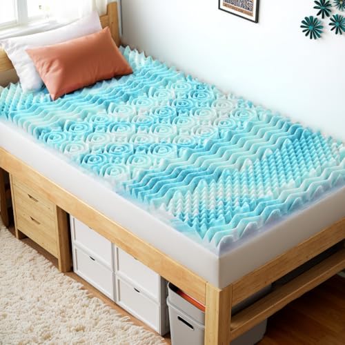 PERLECARE 3 Inch 7-Zone Queen Memory Foam Mattress Topper, Cooling Gel Mattress Topper with Airflow Channels, CertiPUR-US Certified Egg Crate Bed Topper for Body Pressure Relief, Queen