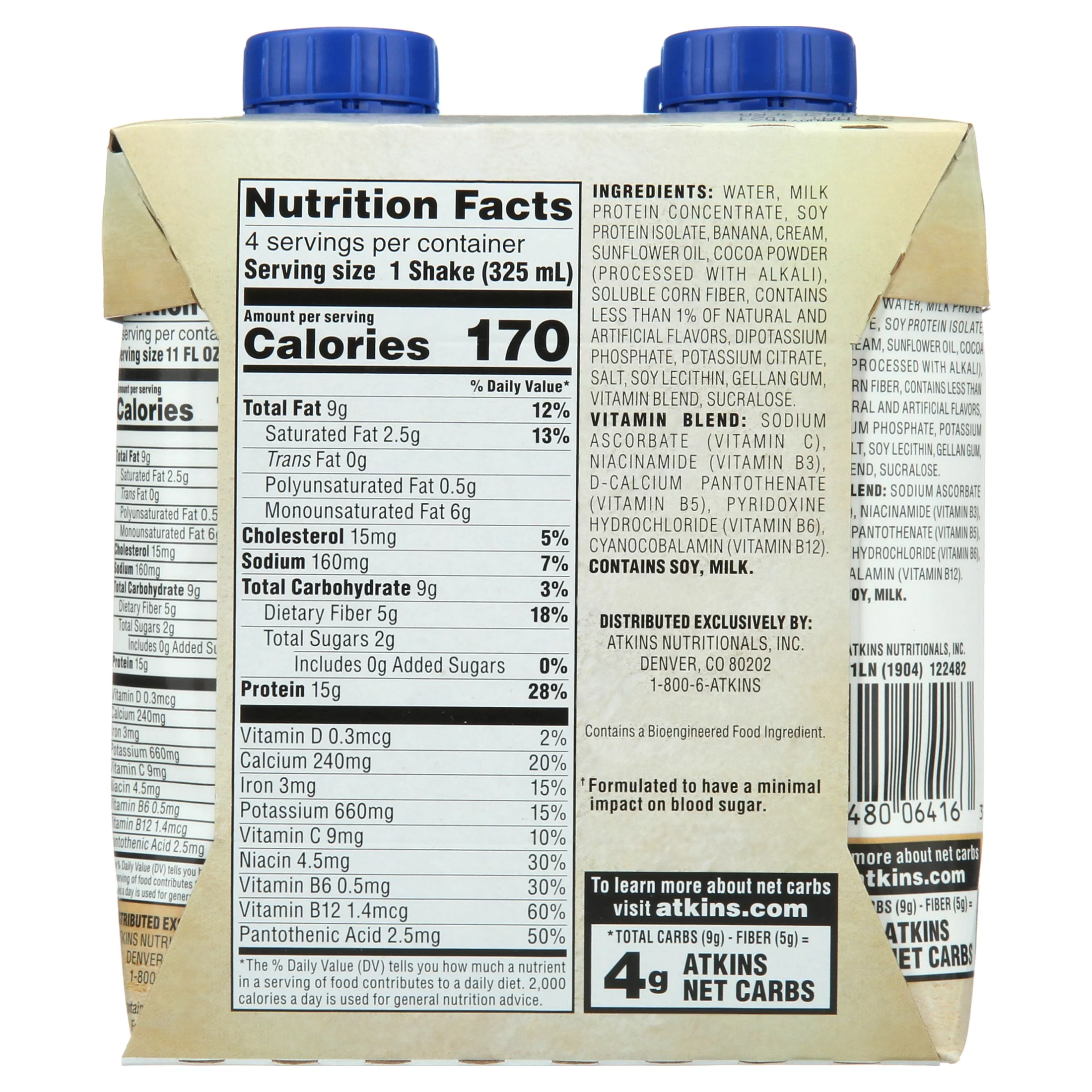 Atkins Gluten Free Protein-Rich Shake, Milk Chocolate Delight, Keto Friendly, 3/4ct Packs (Ready to Drink)