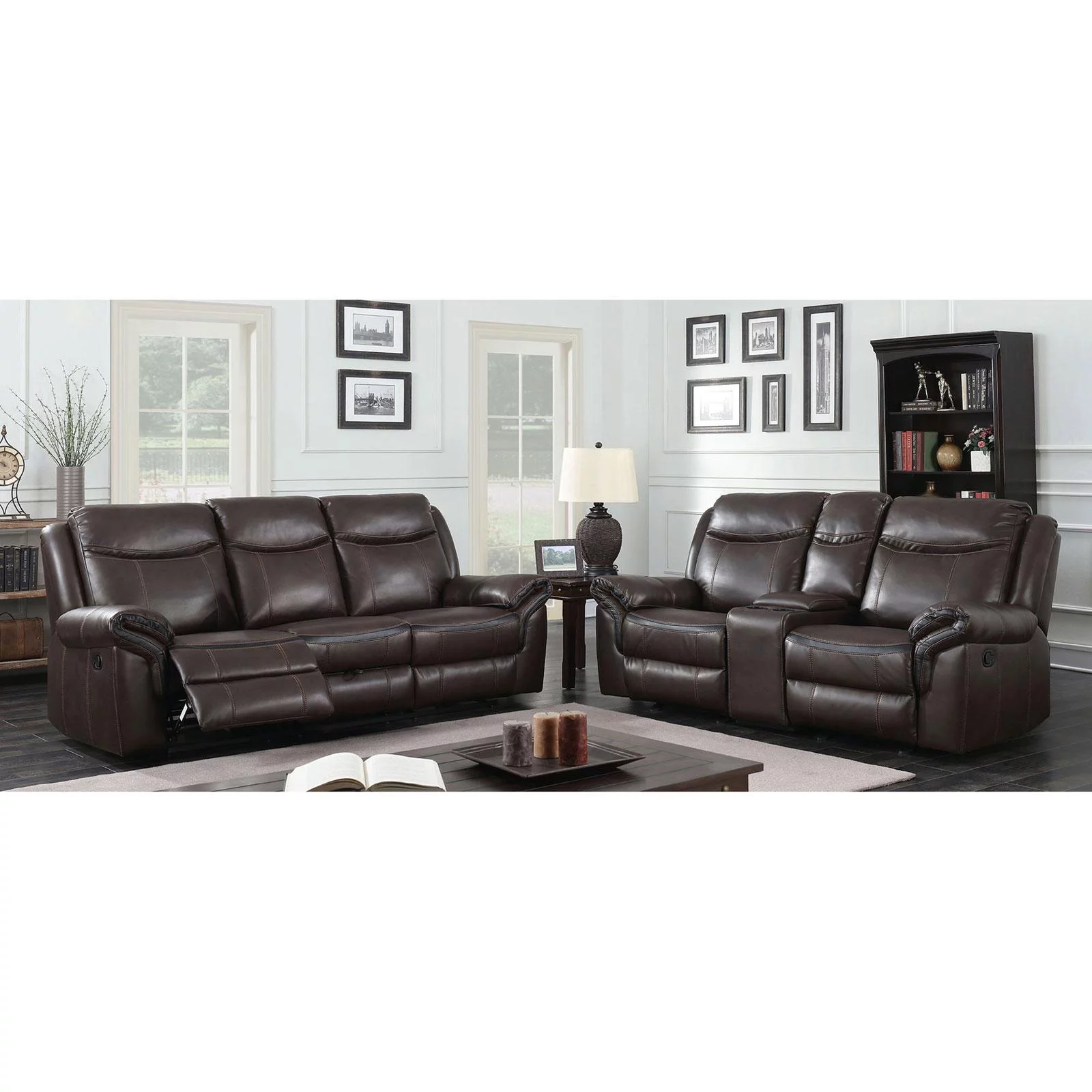 Transitional Faux Leather Upholstery Sofa in Brown Chenai Furniture of America