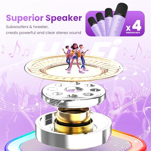 Mini Karaoke Machine for Kids Adults, 2025 TOP Christmas Birthday Gifts for Girls 3,4,5,6,7,8+Year Old Toddler Toys, Portable Bluetooth Speaker with 2 Wireless Karaoke Microphones Player(Rose)