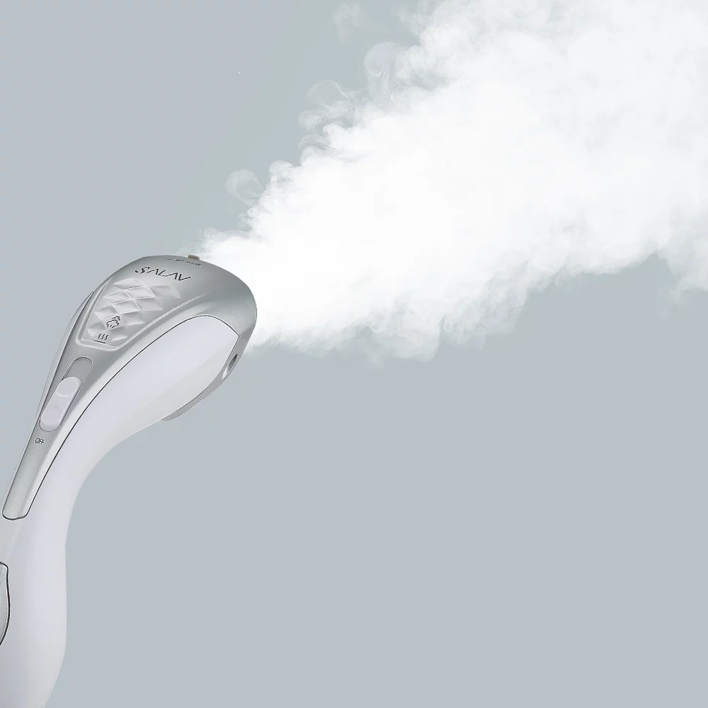 SALAV HS-100 Duopress Hand Held Garment Steamer and Iron with Ceramic-Coated Steam Plate and No-Drip System, 1150 watts, Silver