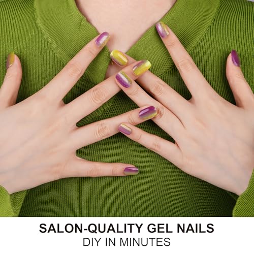 DANNI & TONI Semi Cured Gel Nail Strips Christmas Santa Claus Snowflakes Cat Eye Gel Nail Wraps 28 Stickers | Mistletoe Meow