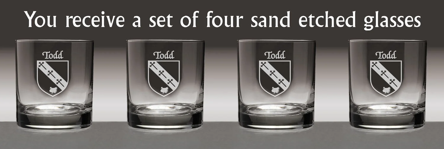 Todd Irish Coat of Arms Tumbler Glasses - Set of 4 (Sand Etched)