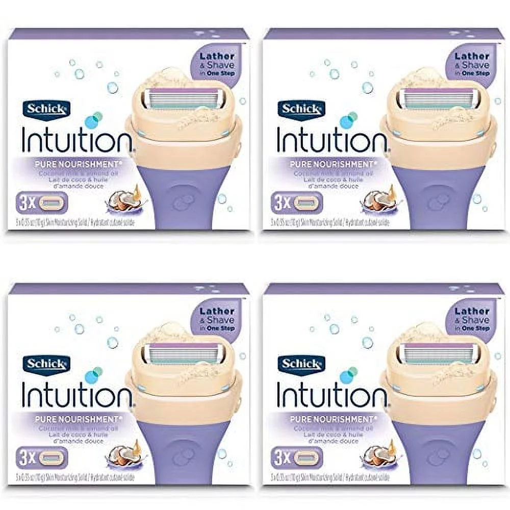 Schick Intuition Pure Nourishment Womens Razor Refills with Coconut Milk and Almond Oil, 12 count