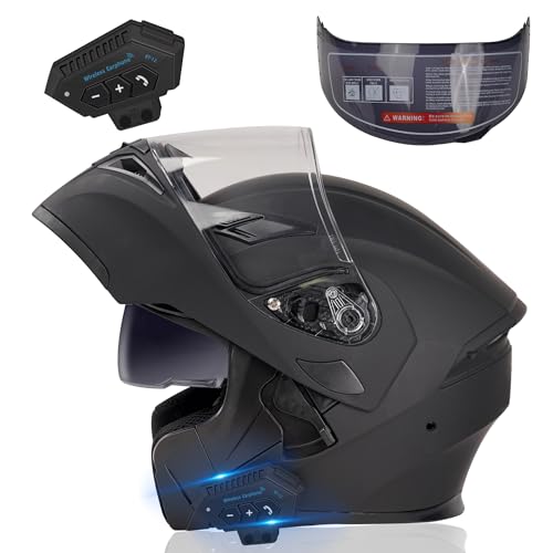 Bluetooth Motorcycle Helmet,Modular Motorcycle Helmet with Bluetooth,DOT Approved Dual Visor Full Face Flip up Bluetooth Integrated Motorcycle Helmets for Adults Men Women