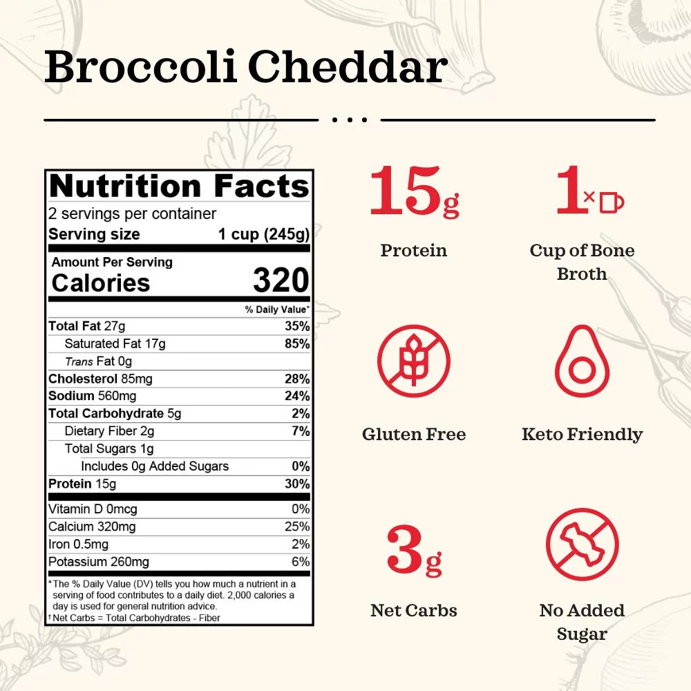 Kettle & Fire Keto Bone Broth Soup Broccoli Cheddar 16.9 oz