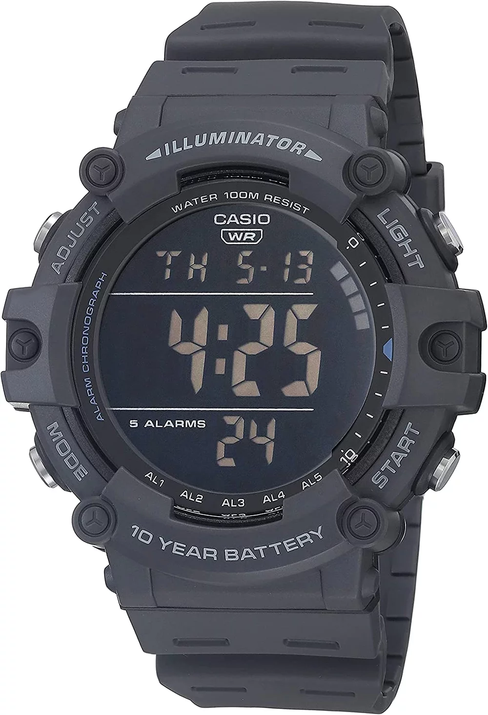 Casio Men's Wide Face Black Digital Grey Resin Strap Watch