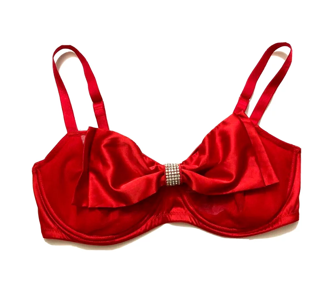 Victoria's Secret Lipstick Red Dream Angels Wicked Unlined Sheer Mesh & Bow Balconette Bra Size 34C NWT