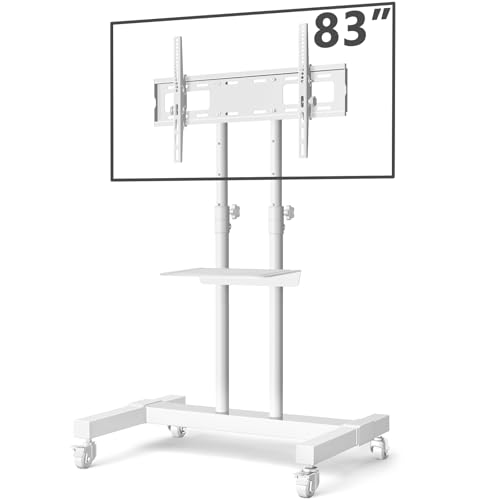 TAVR Furniture Mobile TV Stand Rolling TV Cart Floor Stand with Mount on Lockable Wheels Height Adjustable for 32-83 Inch TV Stand Flat Screen or Curved TVs Monitors Display Trolley Loading 110 lbs
