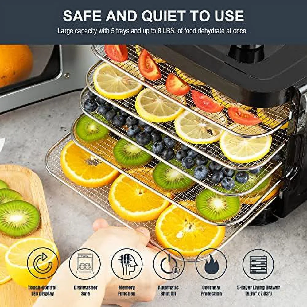 electric countertop food dehydrator machine - 350-watt premium multi-tier meat jerky maker fruit/vegetable dryer w/ 4 stainless steel trays, digital timer, temperature control