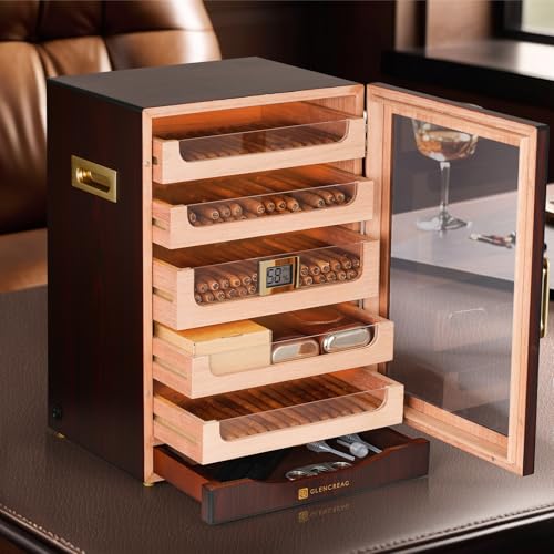 Cigar Humidor Cabinet with Automatic LED Light, Extra Large Size for 250 Cigars, Spanish Cedar Lining, Tight-Seal Magnetic Door, Adjustable Hygrometer, Gift for Cigar Lover