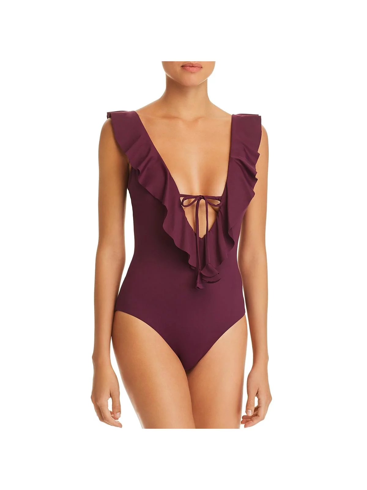 Becca by Rebecca Virtue Womens Socialite Ruffle Plunging One-Piece Swimsuit
