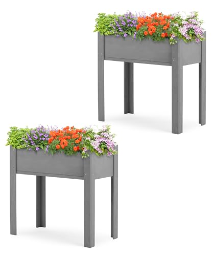 Raised Garden Bed with Legs, 40x20x31'', Outdoor Wood Elevated Planter Box, Thick Legs, w/Liner